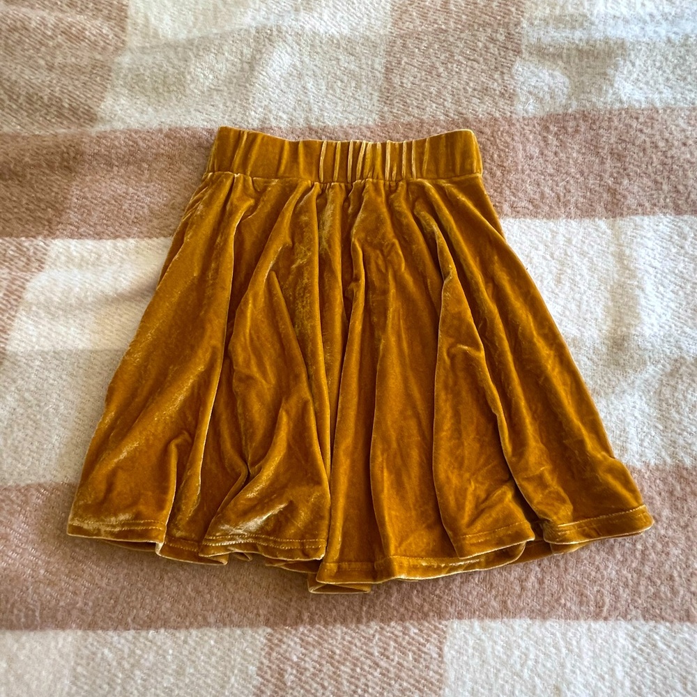 SOLD High Waisted Brand New Japanese Yellow Brown Pleated Velvet Skirt